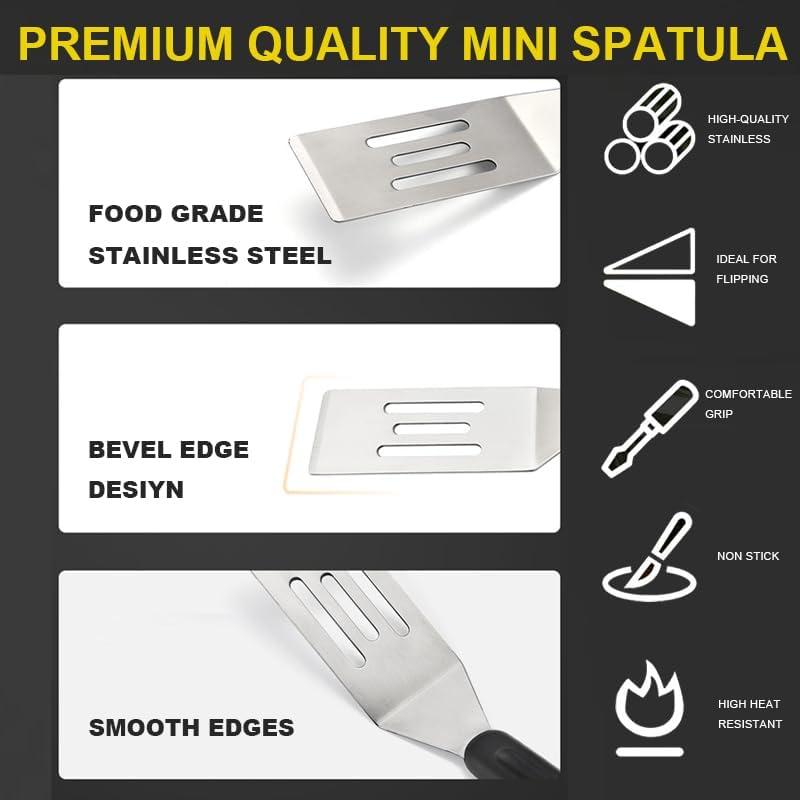 2 Pieces Small Spatula Set, Stainless Steel Mini Serving Spatula for Kitchen Use, Flipping or Cooking for Brownie, Cookie, Lasagna, Pancakes & Cake(Black+Silver)