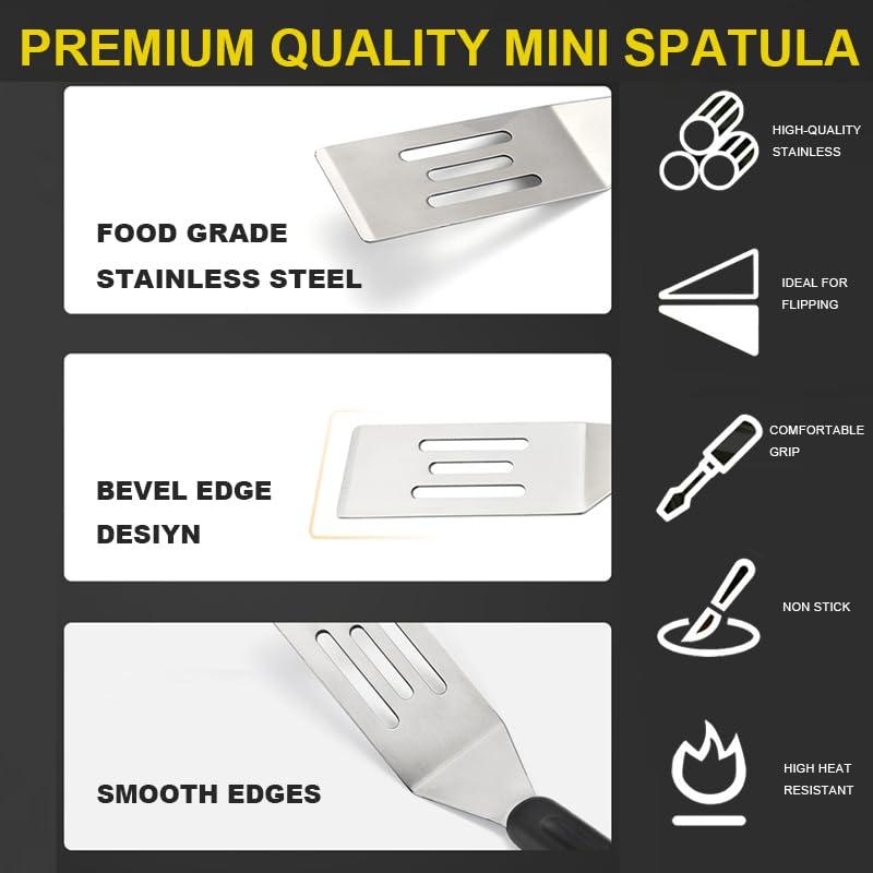 2 Pieces Small Spatula Set, Stainless Steel Mini Serving Spatula for Kitchen Use, Flipping or Cooking for Brownie, Cookie, Lasagna, Pancakes & Cake(Black+Silver)