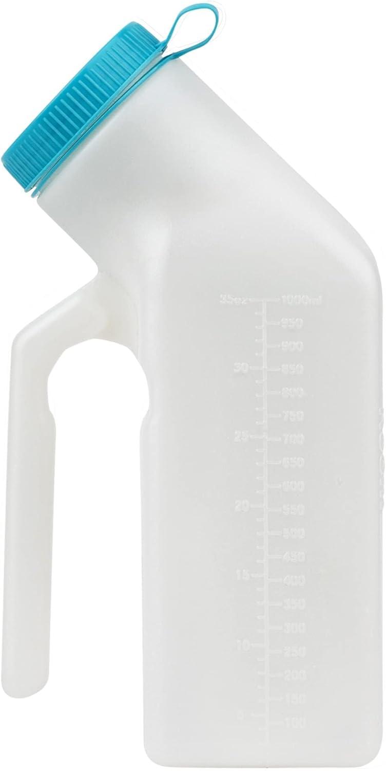 Male Urine Bottle (35 oz), Portable Urinals for Men Spill Proof Nighttime, Pee Bottles for Men with Screw-On Lid, Travel Urinals for Seniors with Easy-to-Read Measurement Lines