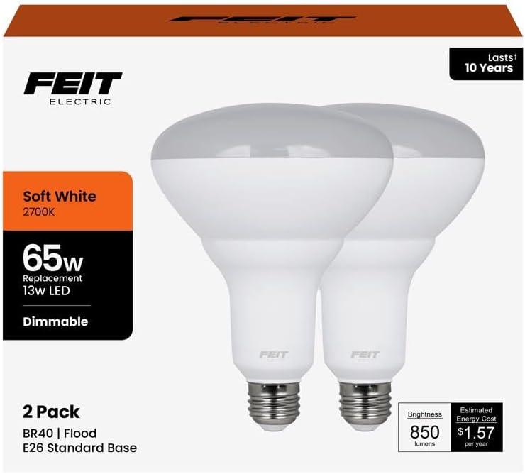Feit Electric Performance BR40 E26 (Medium) LED Bulb Soft White 65 Watt Equivalence 2 pk