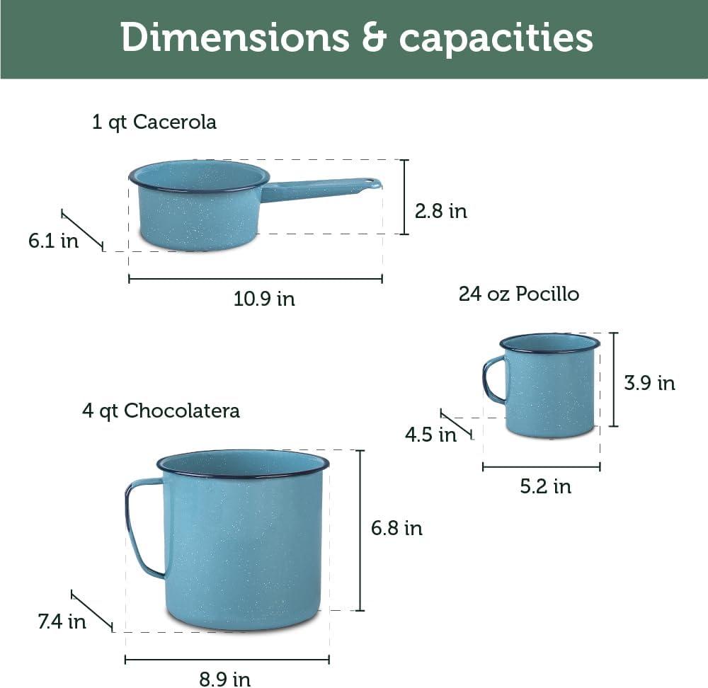 Cinsa 14-Piece Enameled Steel Cookware Set, Turquoise Blue