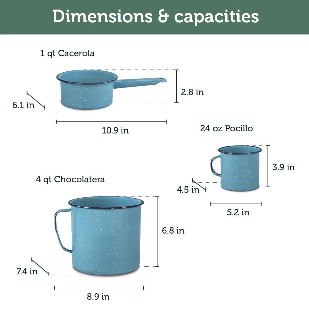 Cinsa 14-Piece Enameled Steel Cookware Set, Turquoise Blue