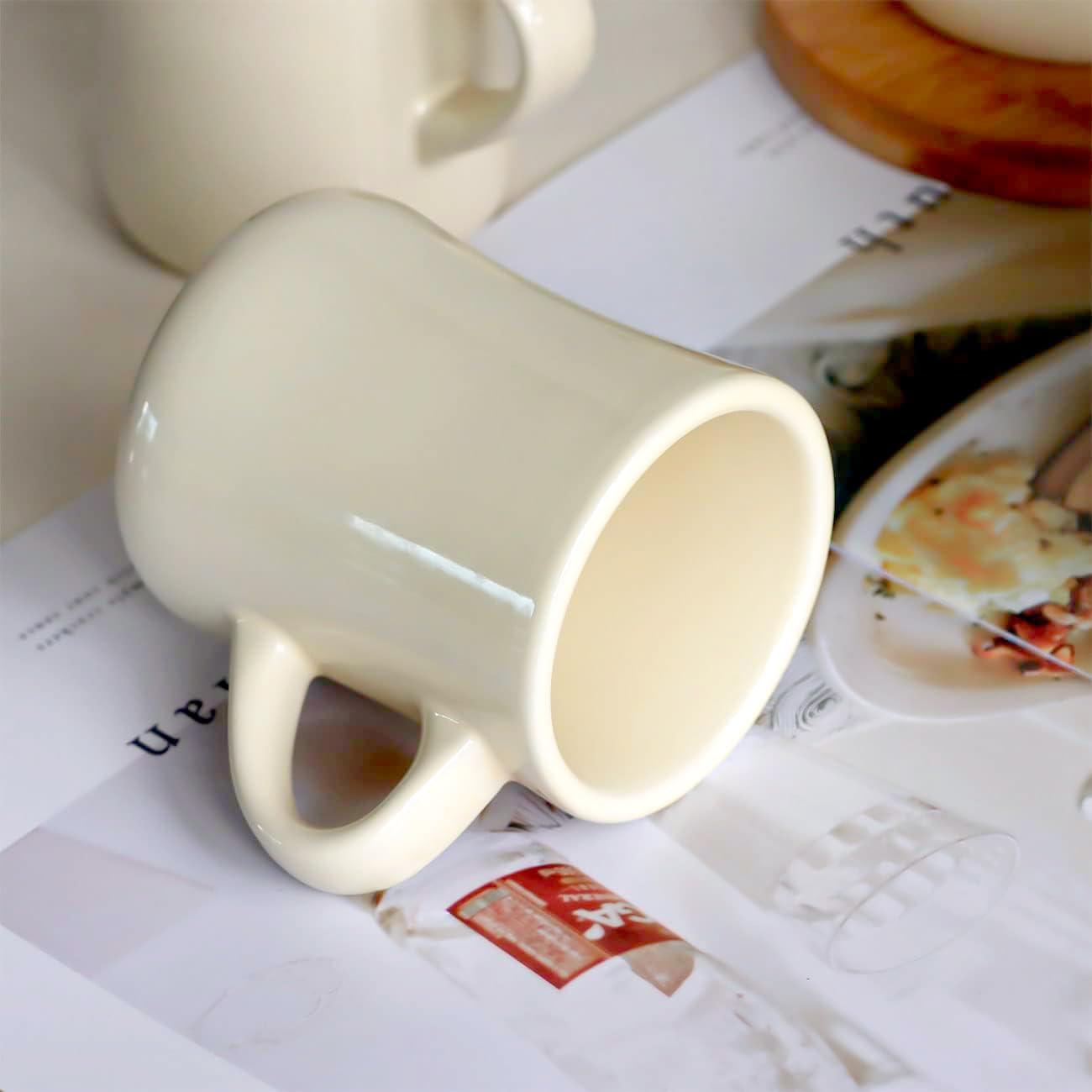 Cream Ceramic 10 oz Retro Diner Mug Set of 4