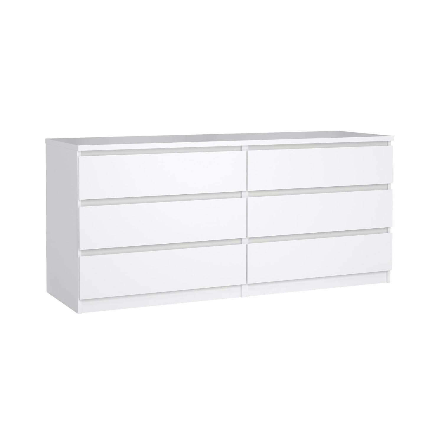 Tvilum Scottsdale 6 Drawer Double Dresser for Adults, White High Gloss