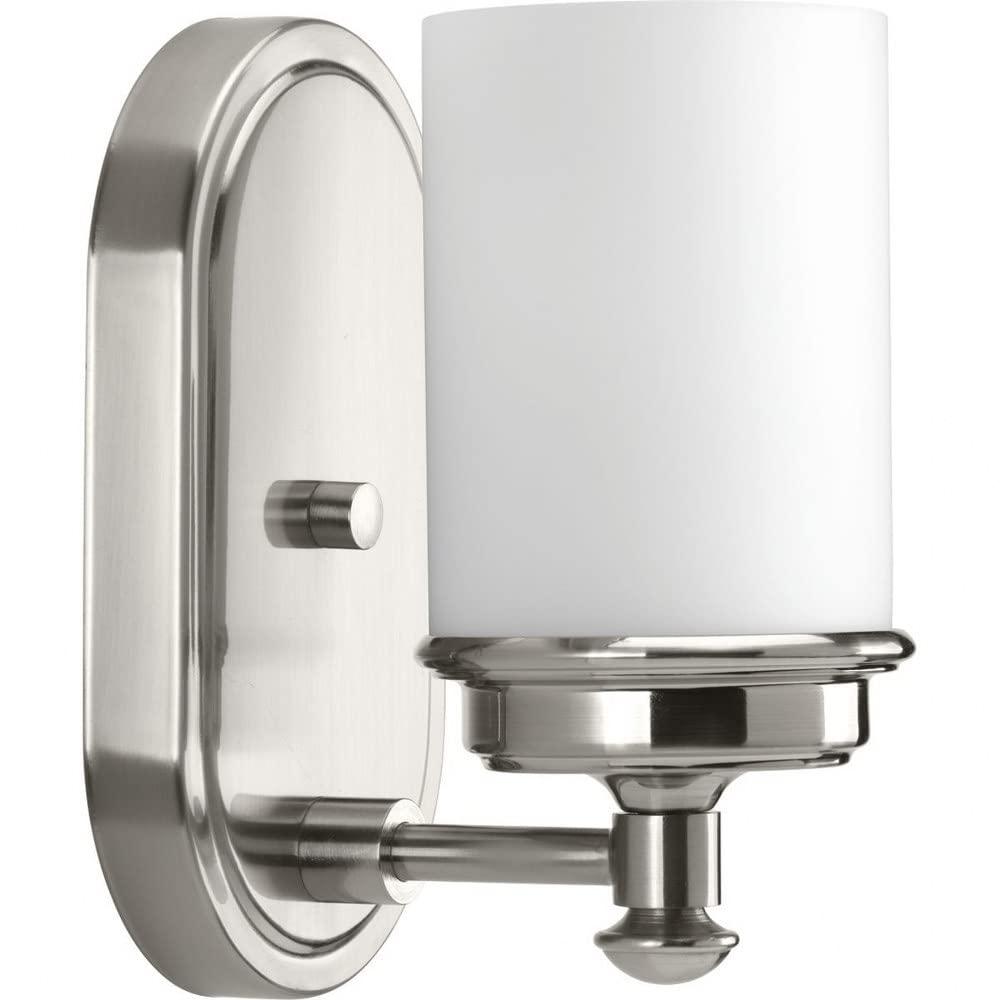 Progress Lighting Glide Collection 1-Light Wall Sconce, Brushed Nickel, Etched Opal Glass