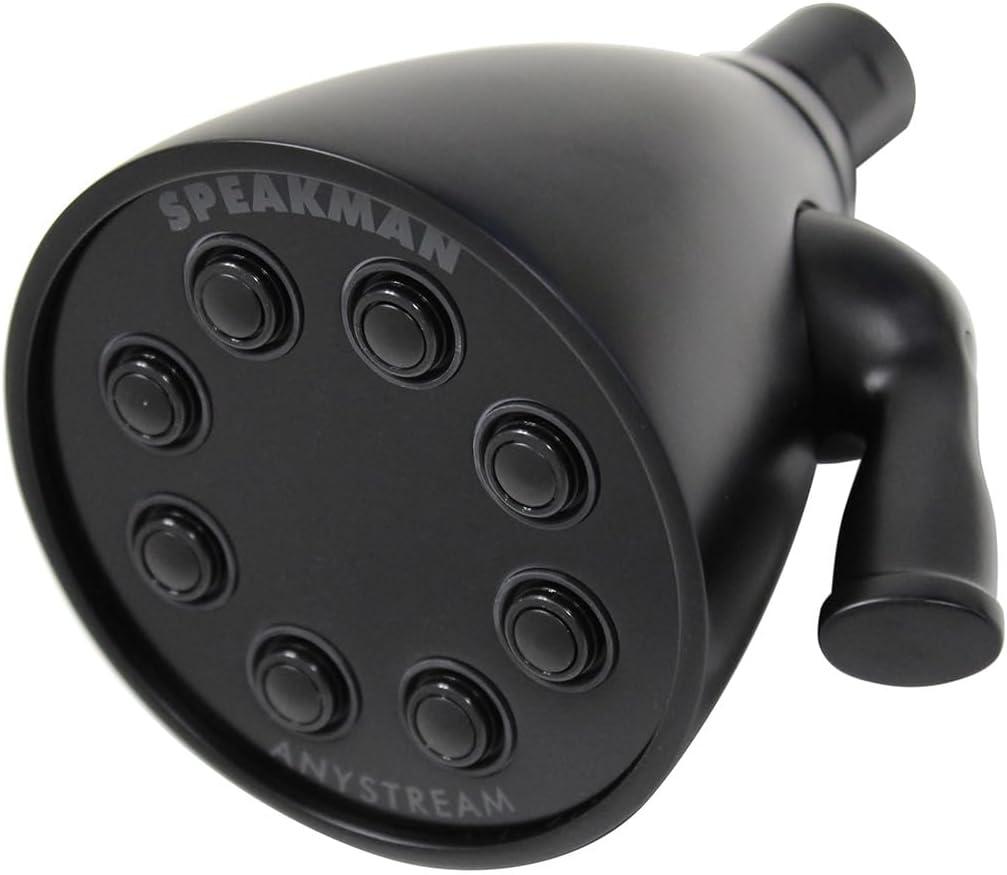 Speakman S-2251-MB Signature Icon Anystream High Pressure Adjustable Solid Brass Shower Head, 2.5 GPM, Matte Black
