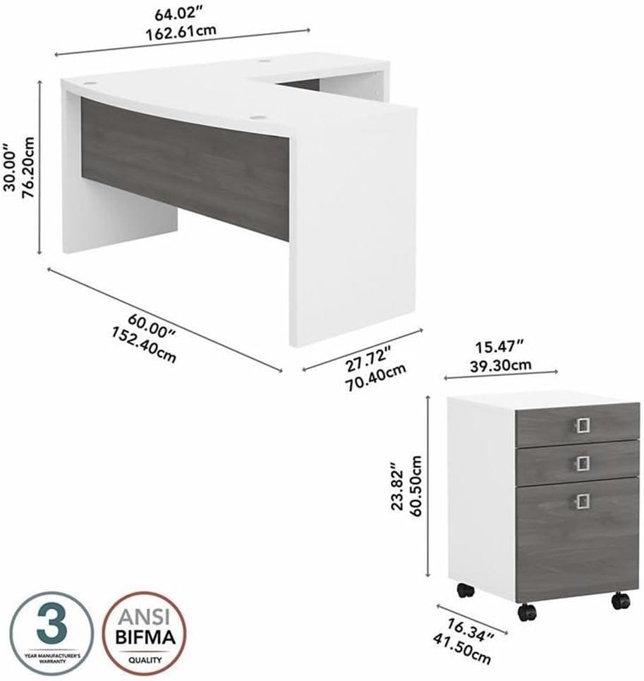 Echo Bow Front Desk and Filing Cabinet Set