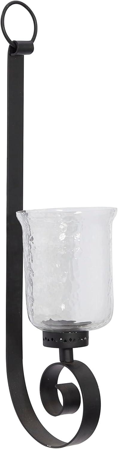 Elegant Black Metal and Glass 31" Handcrafted Pillar Wall Sconce