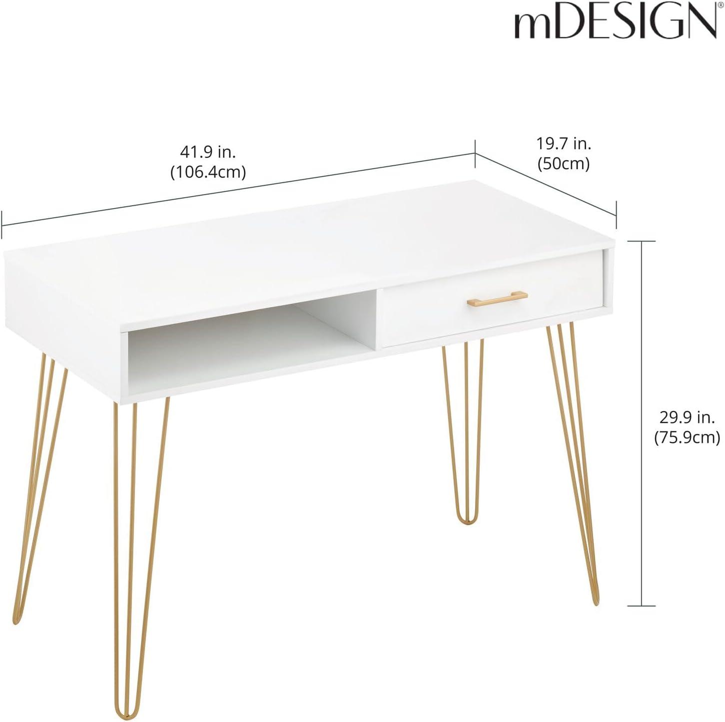 mDesign Metal/Wood Home Office Desk with Drawer, Hairpin Legs