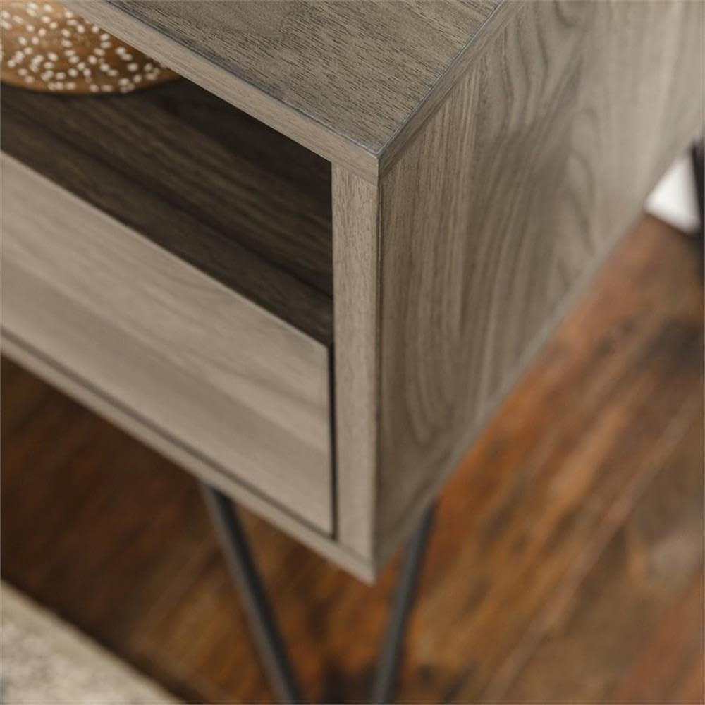 18" Modern Single Drawer Hairpin Leg Bedroom Nightstand in Slate Gray