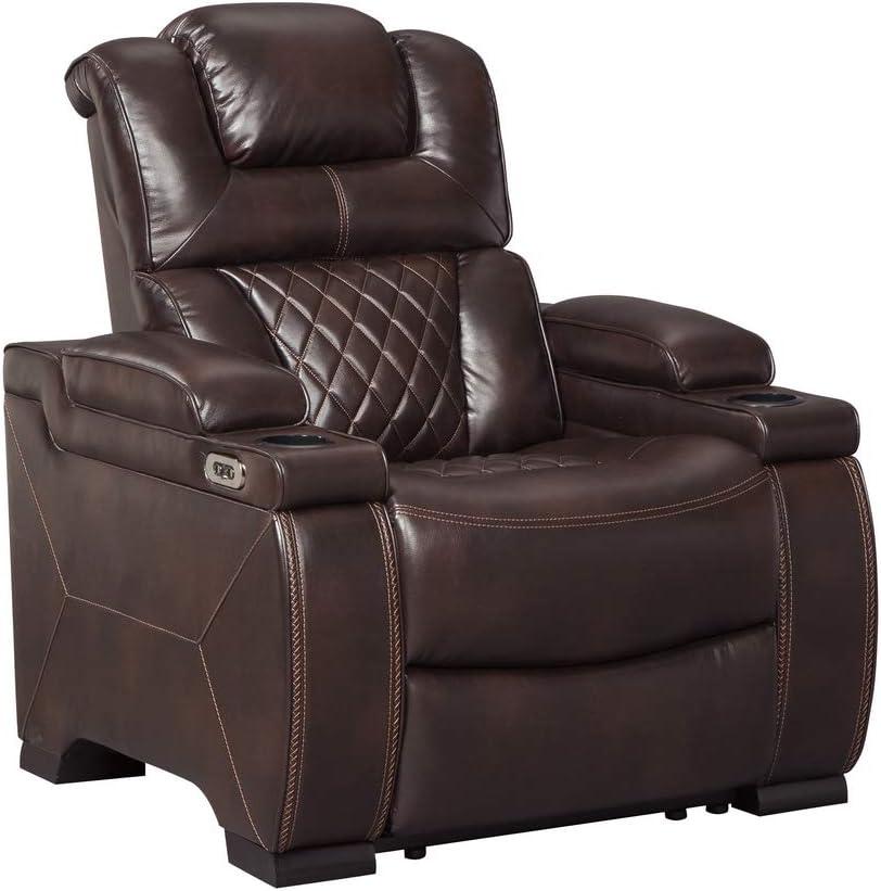 Warnerton Power Recliner with Adjustable Headrest Chocolate: USB Port, Cup Holder - Signature Design by Ashley