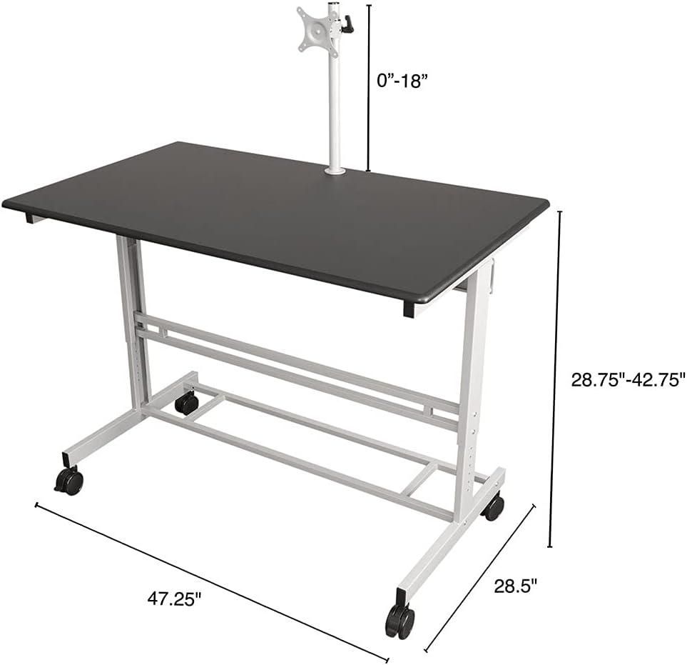 Stand Up Desk Store Rolling Adjustable Height Mobile Standing Desk with Monitor Mount (Silver Frame/Matte Black Top, 48" Wide)