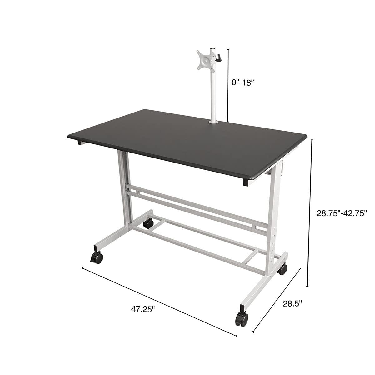 Stand Up Desk Store Rolling Adjustable Height Mobile Standing Desk with Monitor Mount (Silver Frame/Matte Black Top, 48" Wide)
