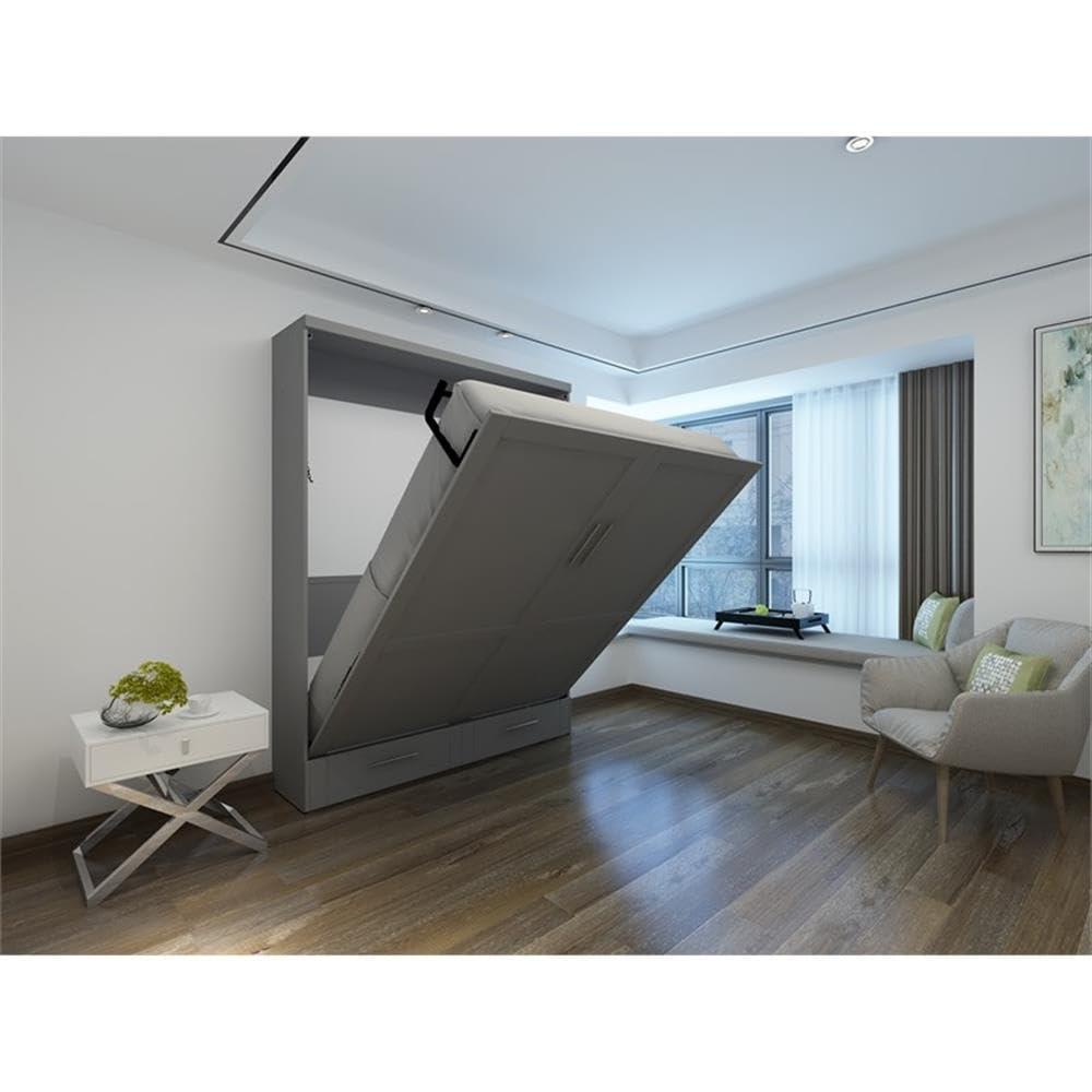 RoomAndLoft Modern Solid Wood Queen Murphy Wall Bed Gray