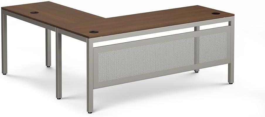 Signature Series At Work Reversible LShaped Desk  Espresso  Brushed Nickel, 72”W x 72”D