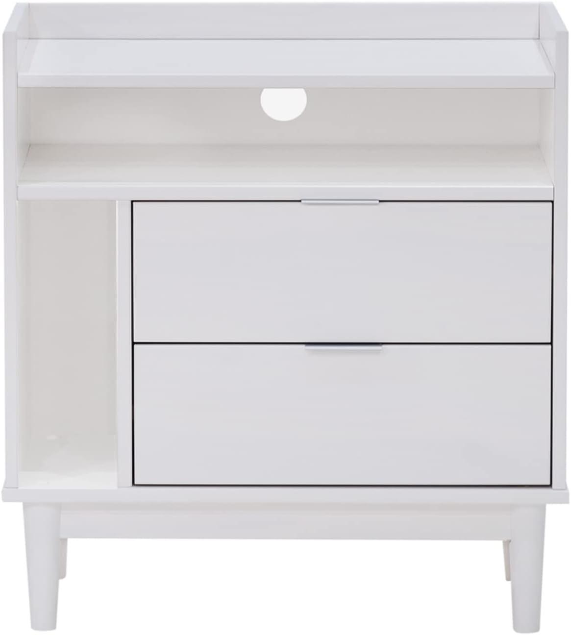 Manor Park Mid-Century Modern 2-Drawer Wood Nightstand, Solid White