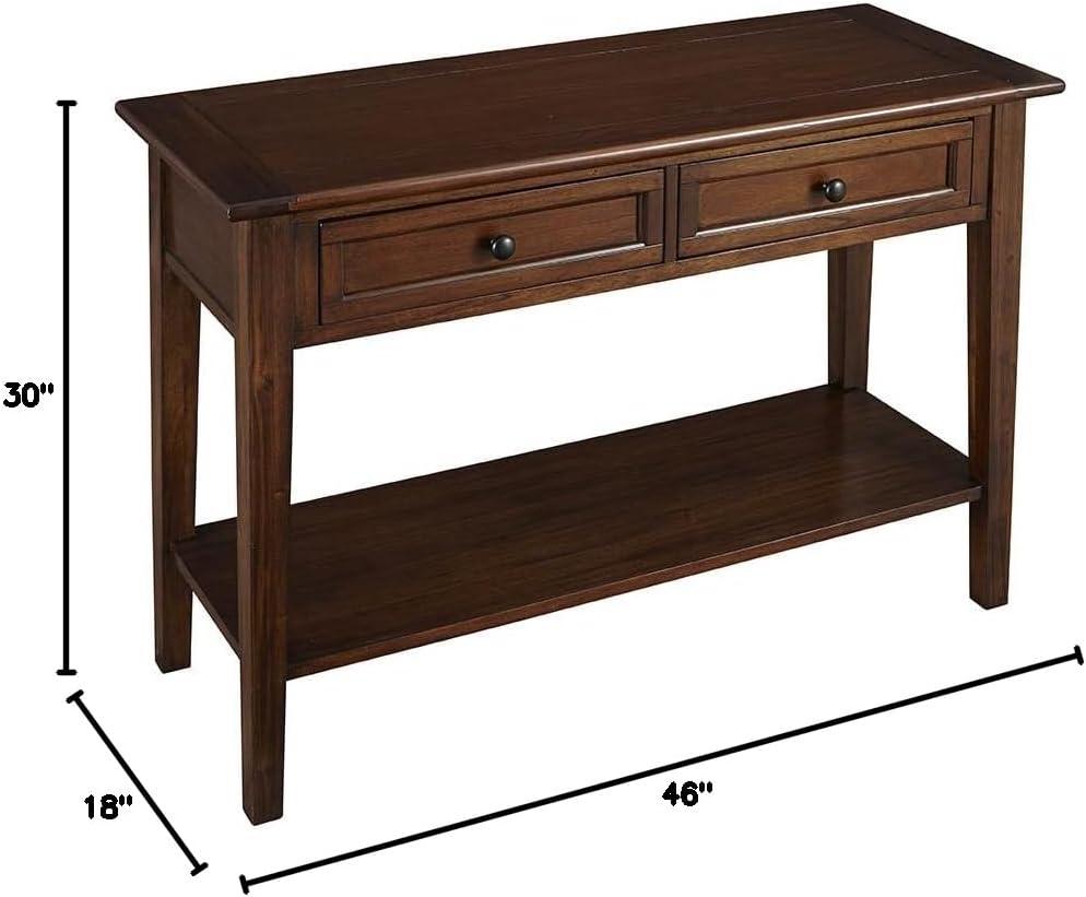 Cherry Brown Mahogany 2-Drawer Sofa Table with Shelf