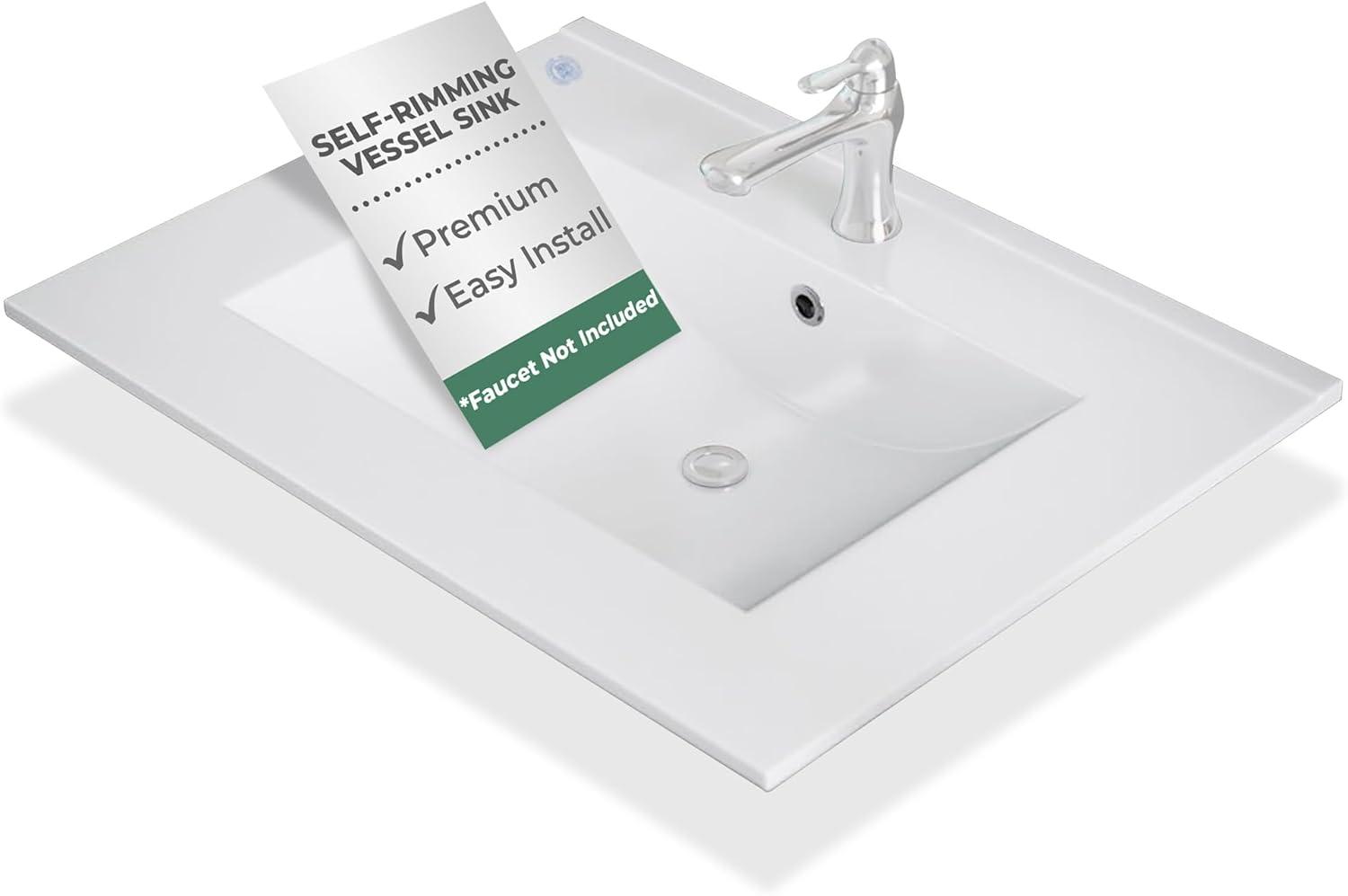 Luke White Ceramic Rectangular Drop-In Bathroom Sink