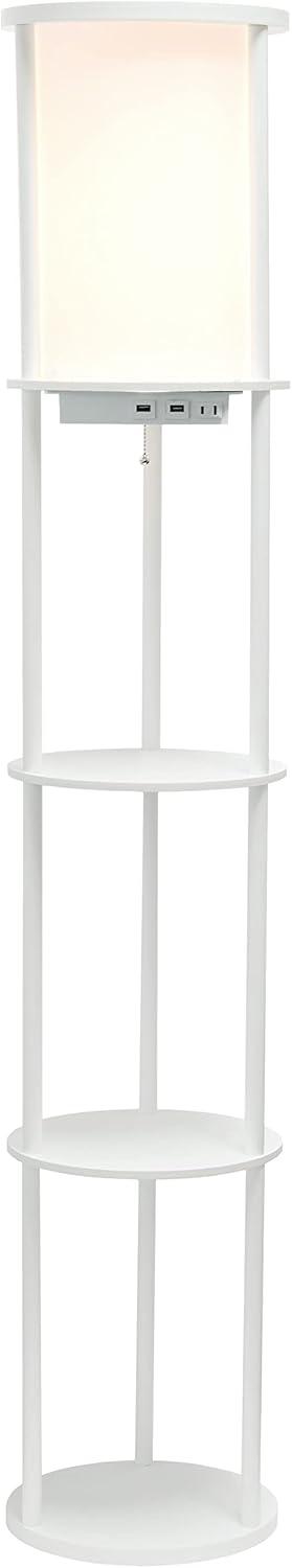 62.5" Round Modern Shelf Etagere Organizer Storage Floor Lamp with 2 USB Charging Ports and 1 Charging Outlet - Simple Designs