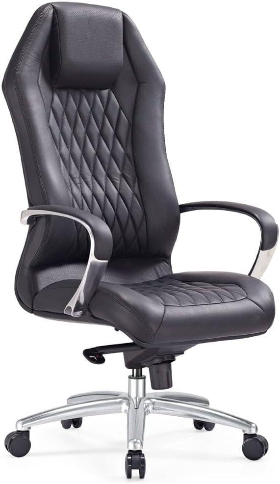 Sterling Black Leather Executive Swivel Chair with Metal Base