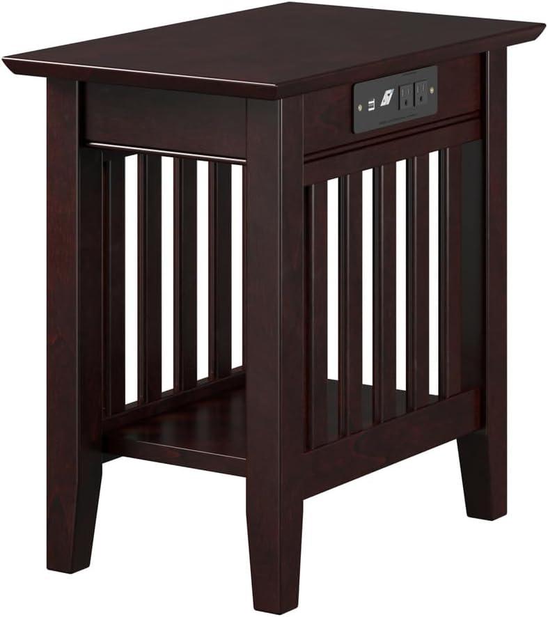 AFI Mission Solid Wood Mid-Century End Table with USB Charger in Espresso