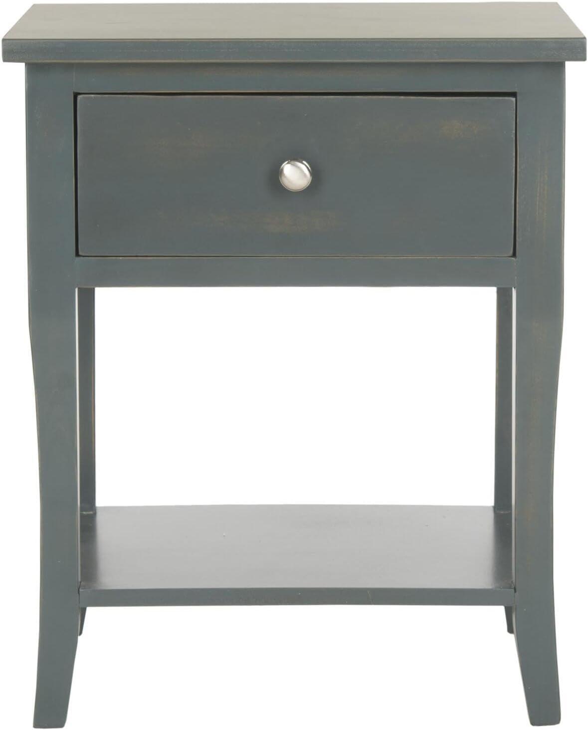 Transitional Blue and Gray Wood Metal Storage End Table