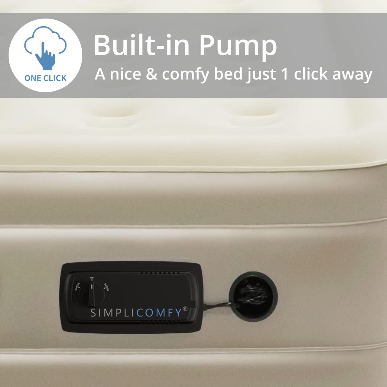Simpli Comfy 18" Raised Twin Inflatable Air Mattress with Built-in AC Pump, Fast Self-Inflating Blow Up Air Bed with Waterproof Top for Home, Travel, Camping 75” x 40” x 18"…