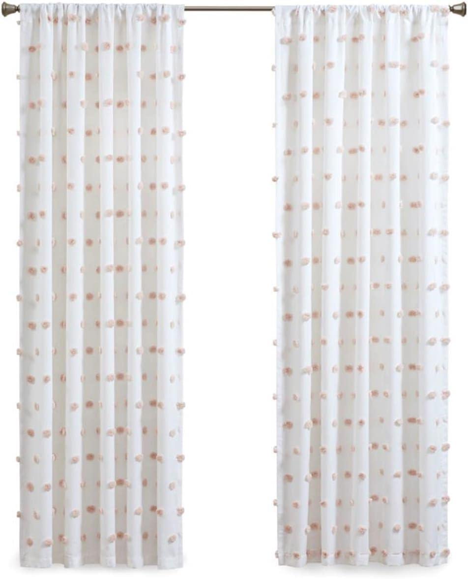 Ashley Pom Pom Embellished Sheer Window Curtain Panel Blush