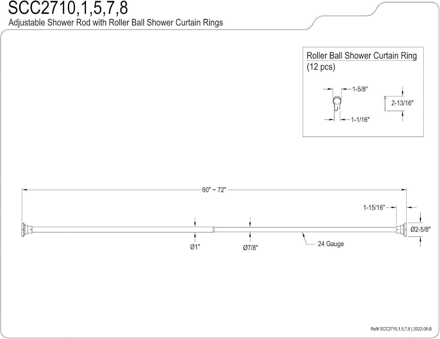 Kingston Brass Edenscape 60-Inch to 72-Inch Adjustable Shower Curtain Rod with Rings