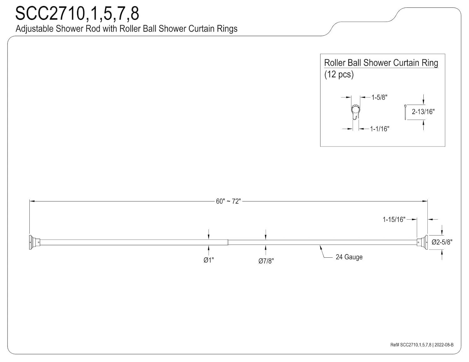 Kingston Brass Kingston Brass Edenscape 60-Inch to 72-Inch Adjustable Shower Curtain Rod with Rings