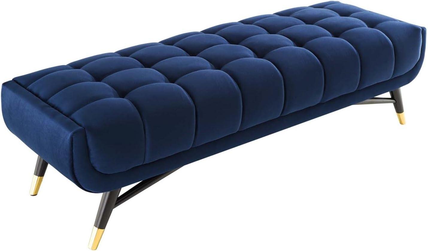 Modway Adept 17.5" x 60" Modern Performance Velvet Tufted Bench in Midnight Blue