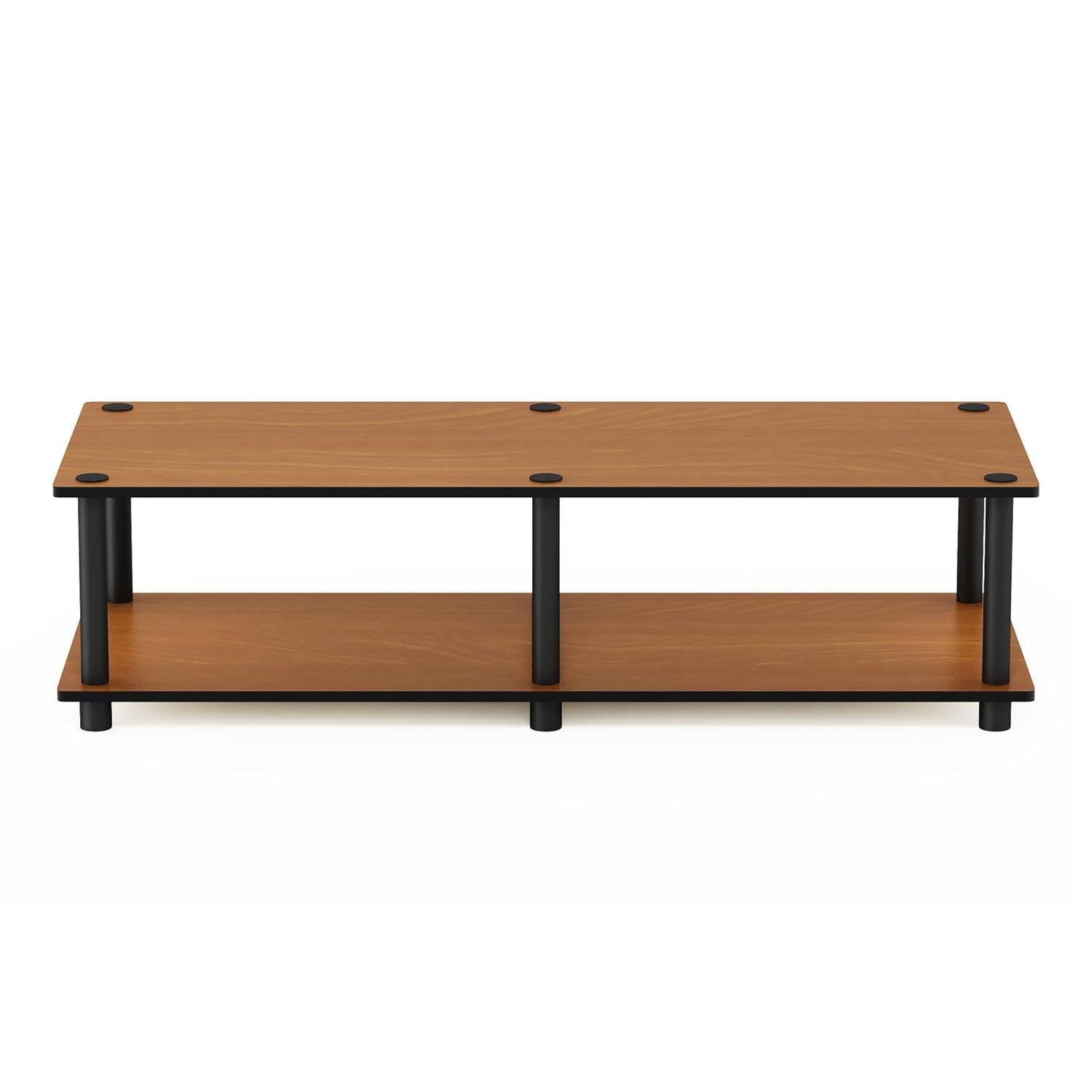 Furinno No Tools Wide TV Stand Media Entertainment Center for TVs up to 43" with Large Capacity Light Cherry Color Black Tube