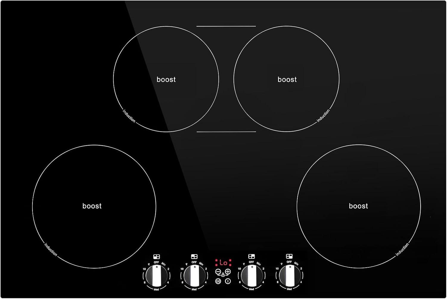 Induction Cooktop 30 inch-Induction Cooktop with Knobs Control-Bridge Element/Boost/Griddle Compatible / 8200W / 10 Power Levels/Timer/Child Safety Lock / 240V / Hard Wire