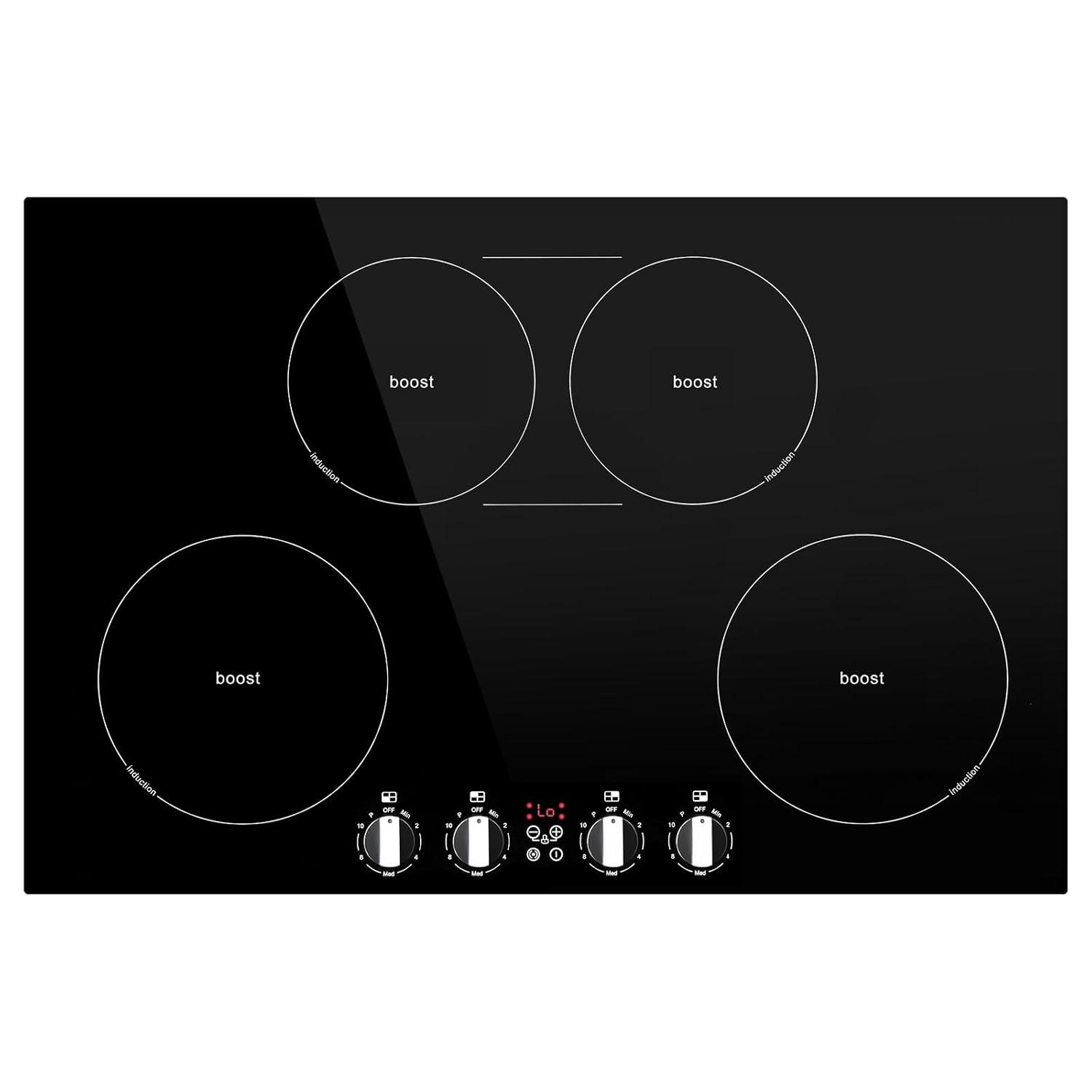 Induction Cooktop 30 inch-Induction Cooktop with Knobs Control-Bridge Element/Boost/Griddle Compatible / 8200W / 10 Power Levels/Timer/Child Safety Lock / 240V / Hard Wire