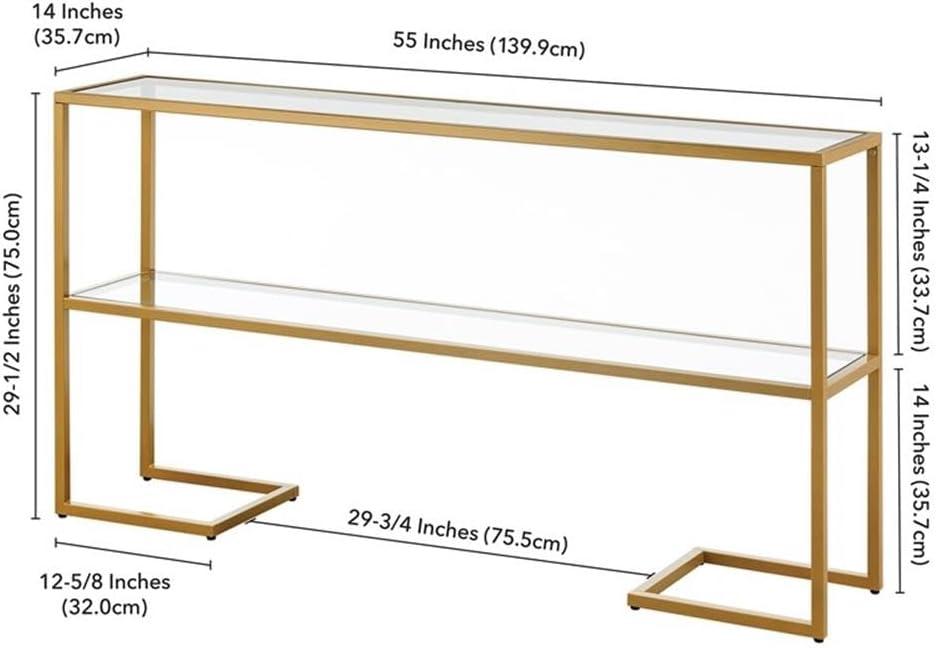 Evelyn&Zoe Errol 55" Wide Rectangular Console Table with Glass Top in Gold