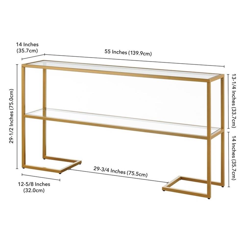 Evelyn&Zoe Errol 55" Wide Rectangular Console Table with Glass Top in Gold