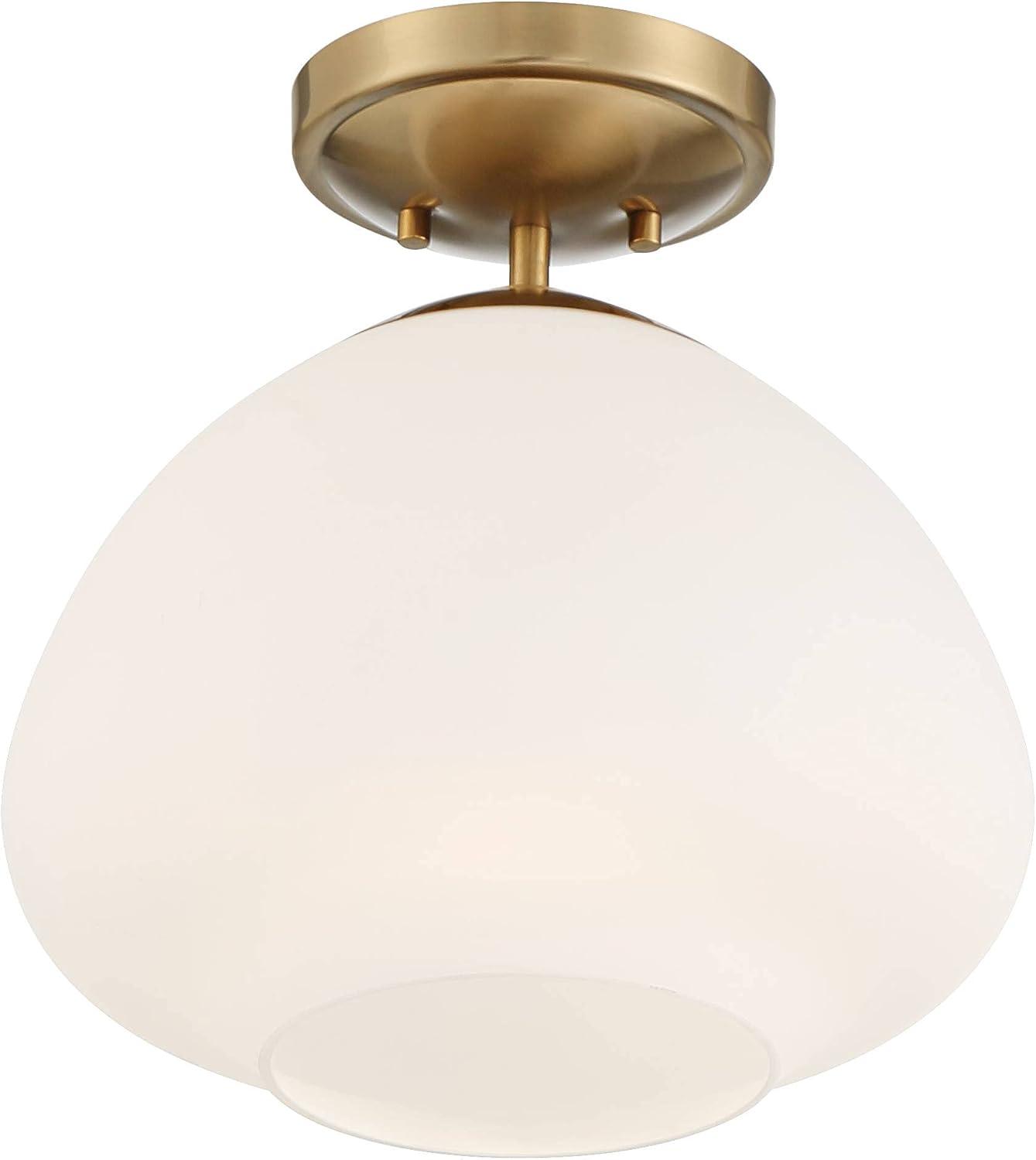 16'' Warm Brass Opal Glass Modern Semi-Flushmount Ceiling Light