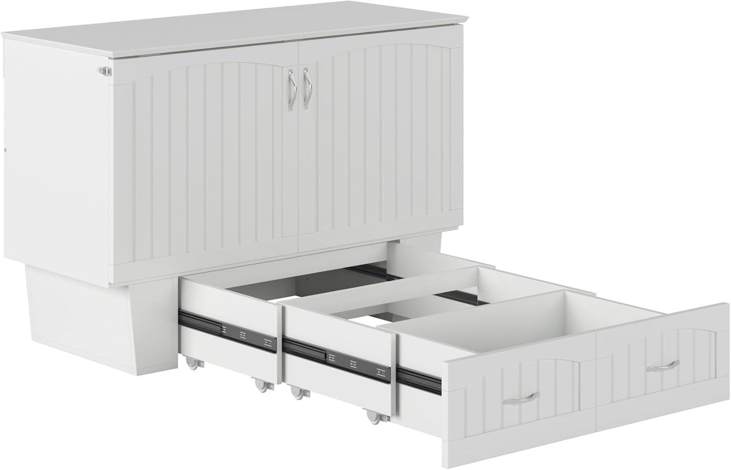 Nantucket Full Size Wood Murphy Bed Chest w/Mattress & Built-in Charger in White