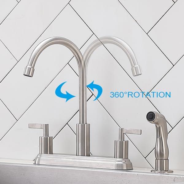 Brushed Nickel 2-Handle Kitchen Faucet with Side Sprayer