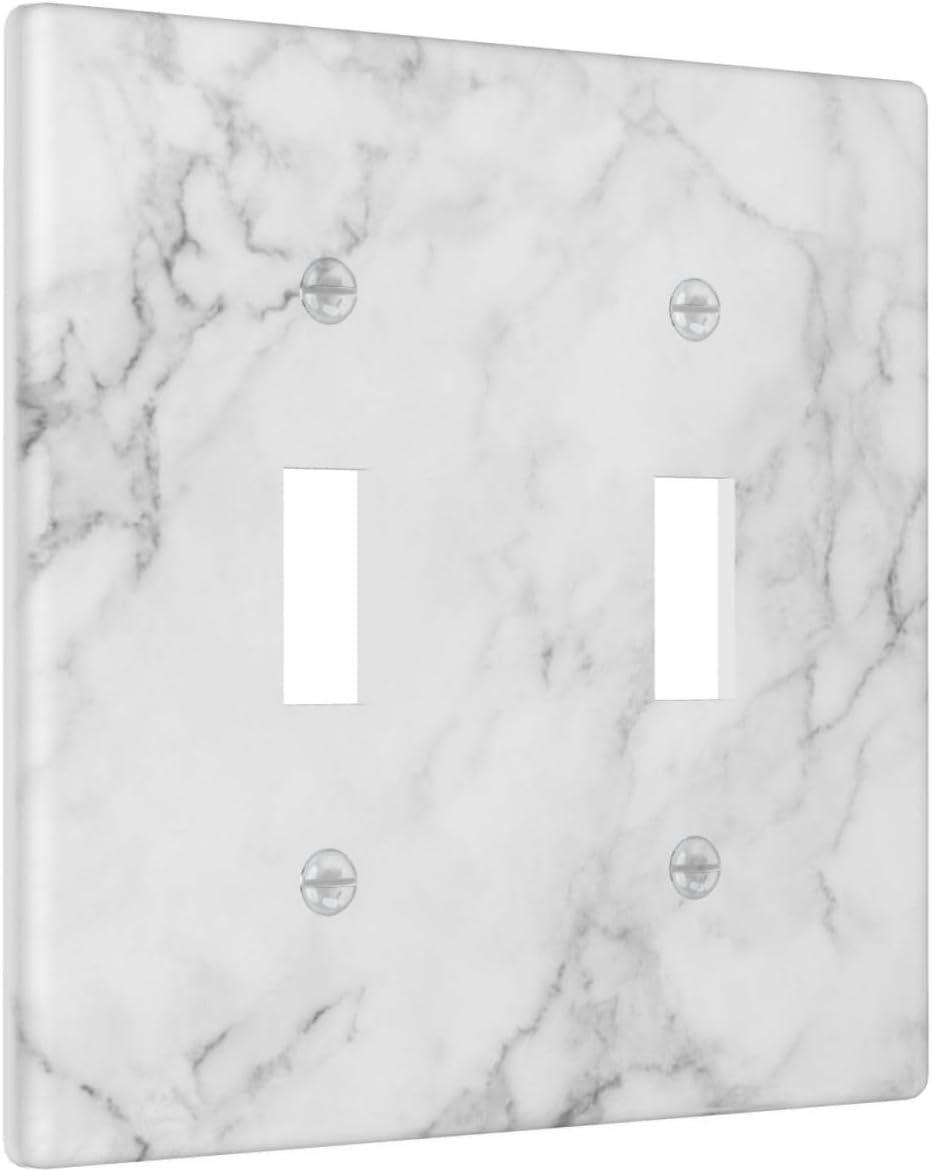 Graphics Wallplates - White Grey Marble Background Print - Double Toggle Wall Plate Cover