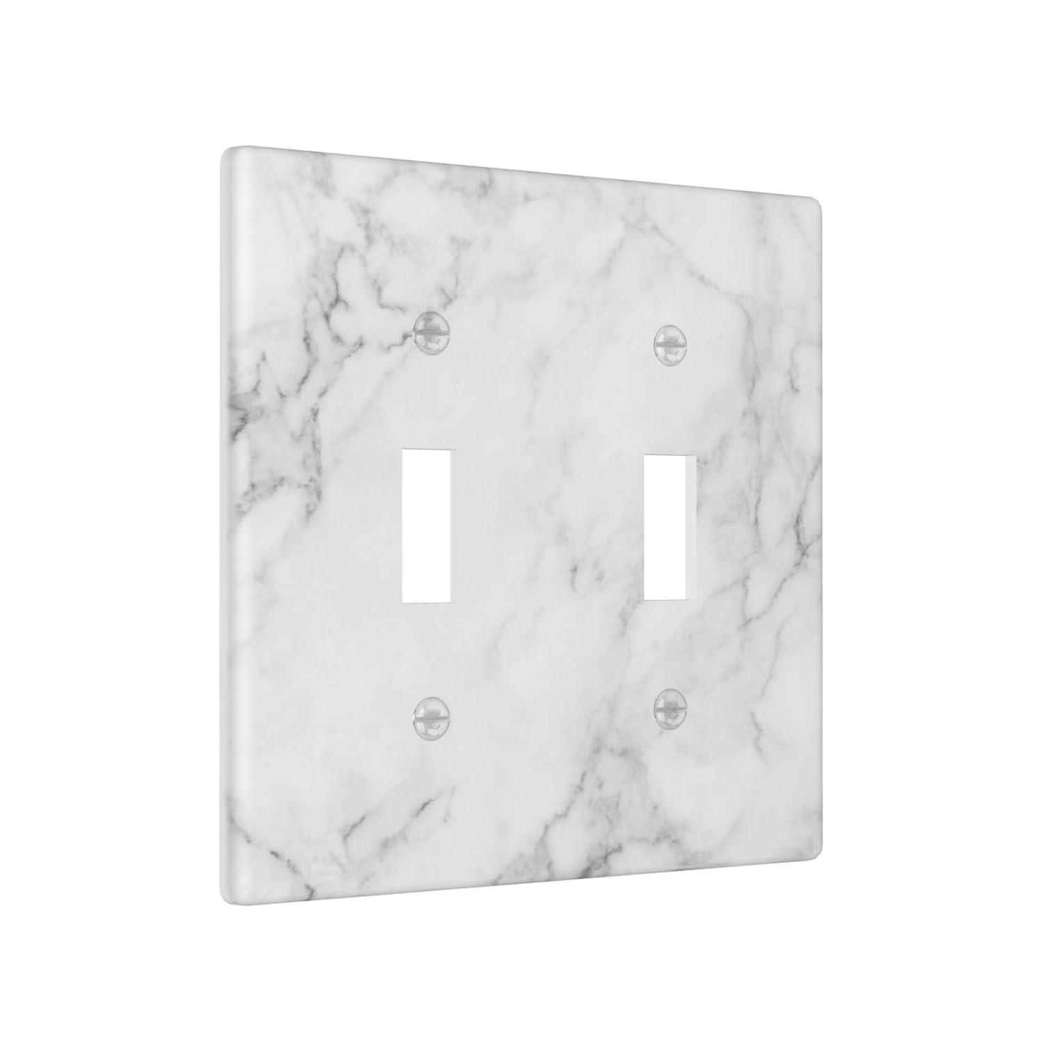 Graphics Wallplates - White Grey Marble Background Print - Double Toggle Wall Plate Cover