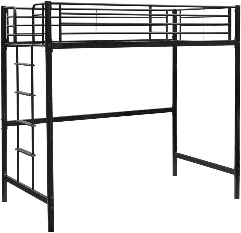 Twin-Size Loft Bed with Sturdy Metal Frame and Dual Ladders - Black