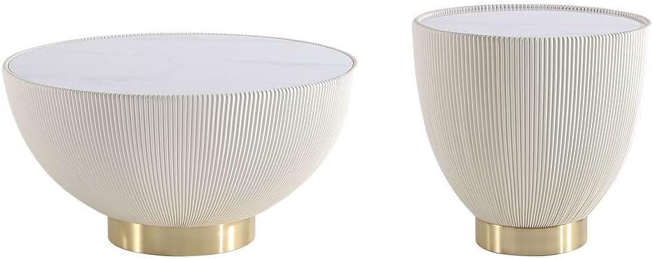Manhattan Comfort 2pc Anderson Leatherette Upholstered Coffee Table and End Table Set Cream