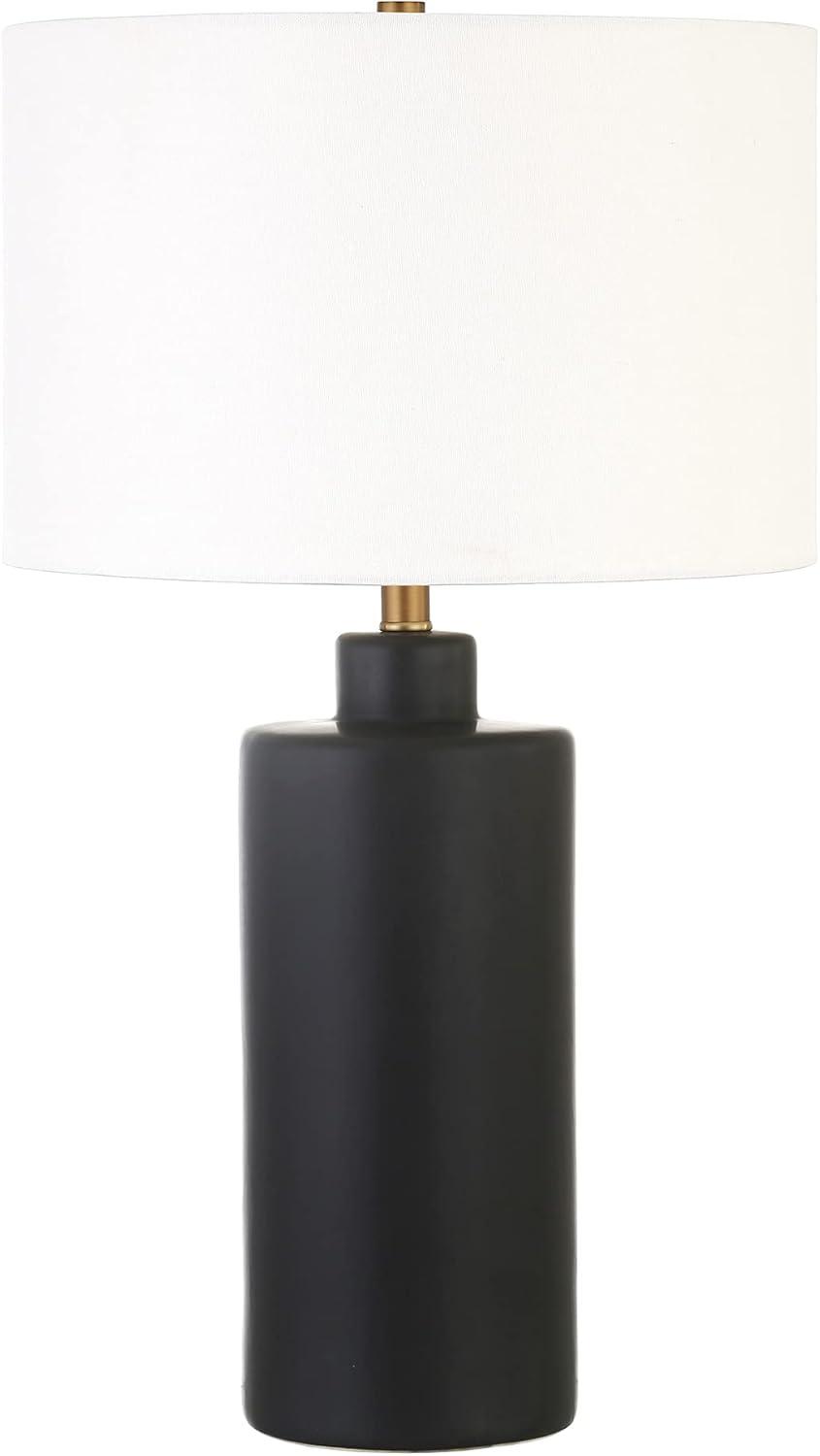 Matte Black Ceramic Nightstand Lamp with White Linen Shade