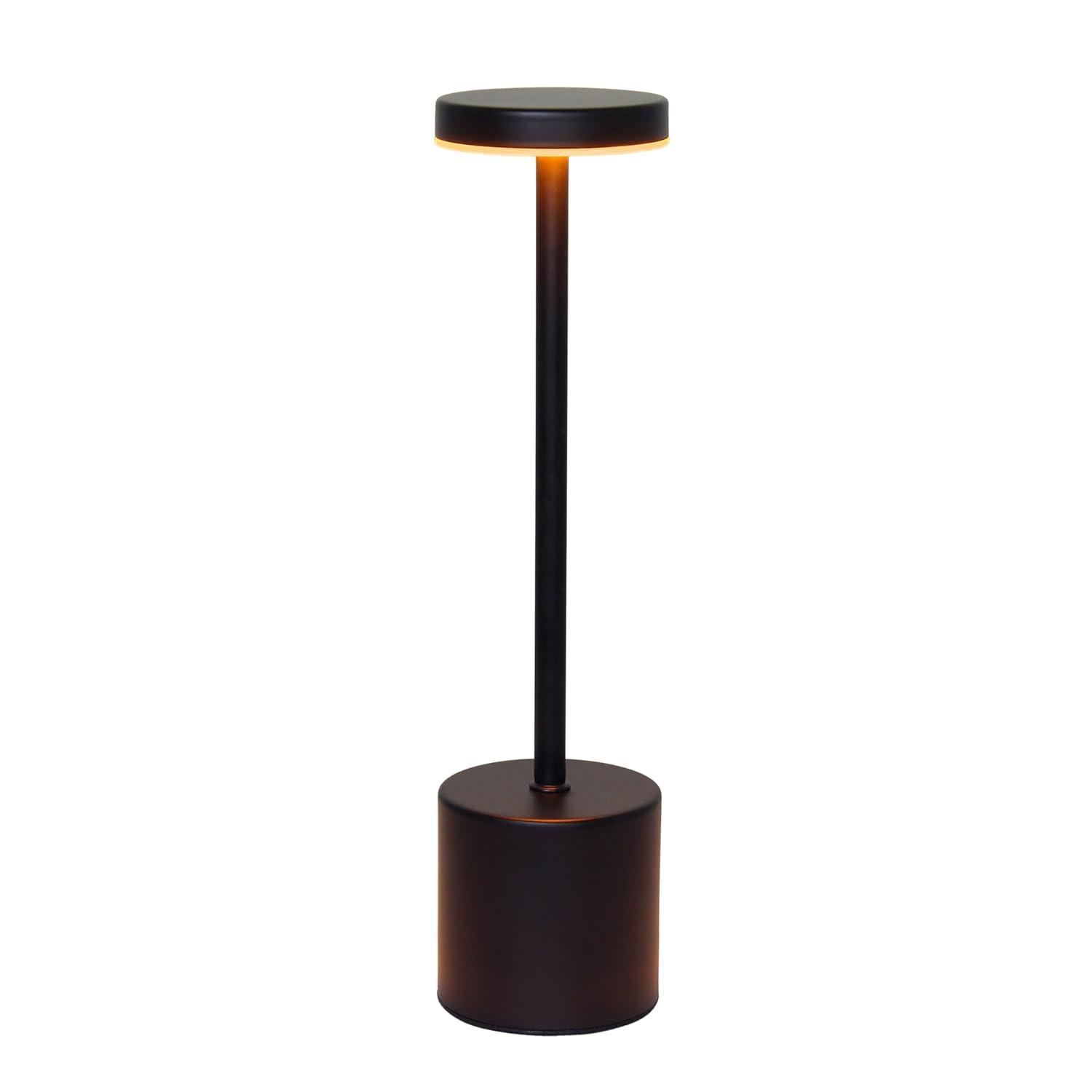 Simple Designs 12.75" Mushroom Magic Disc Dimming and Rechargeable Cordless 4-Way Touch Sensor Stick Desk Lamp Black