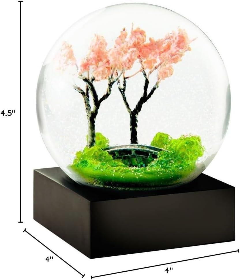 Spring Cherry Blossom Glass Snow Globe with Black Base