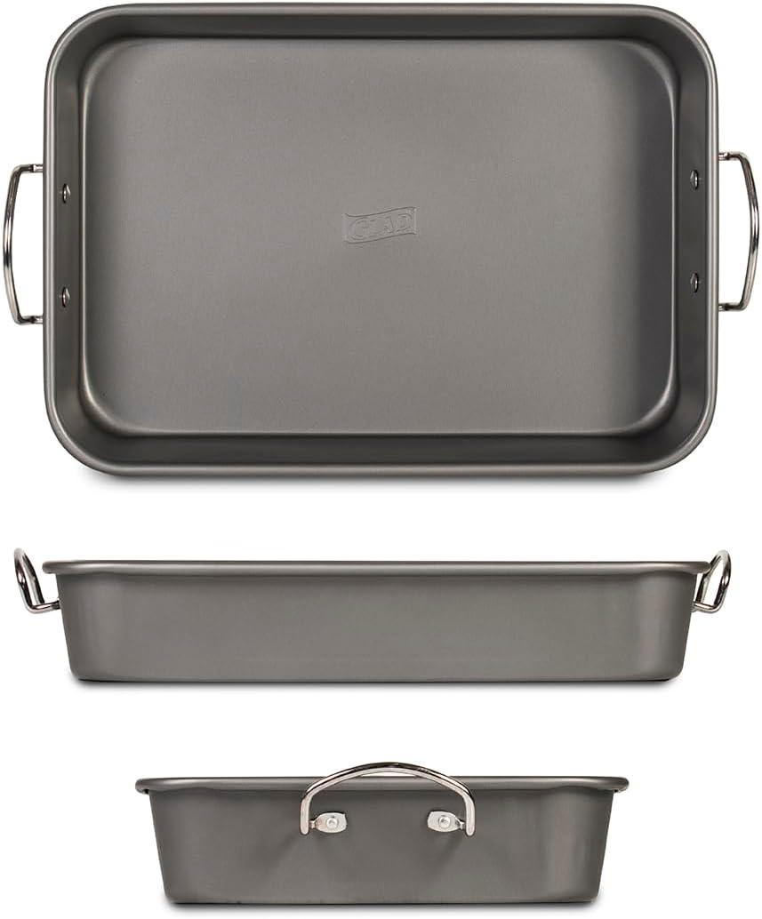 Glad Roasting Pan Nonstick 11x15 - Heavy Duty Metal Bakeware Dish with Rack - Large Oven Roaster Tray for Baking Turkey, Chicken, and Veggies
