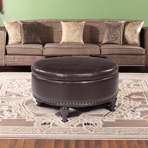 Augusta Storage Leather Ottoman in Espresso