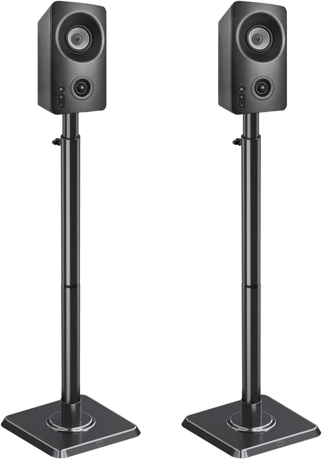 Adjustable Black Cast Iron Speaker Stands with Wire Management