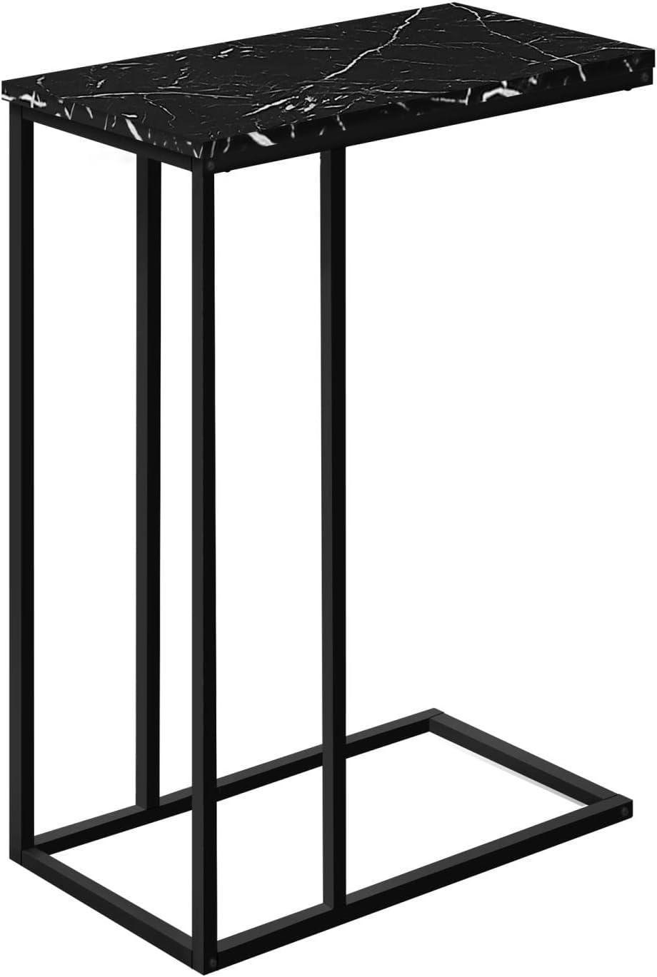 Monarch Specialties Accent Table C-Shaped End Side Snack Living Room Bedroom Metal Laminate Black Marble Look Contemporary Modern